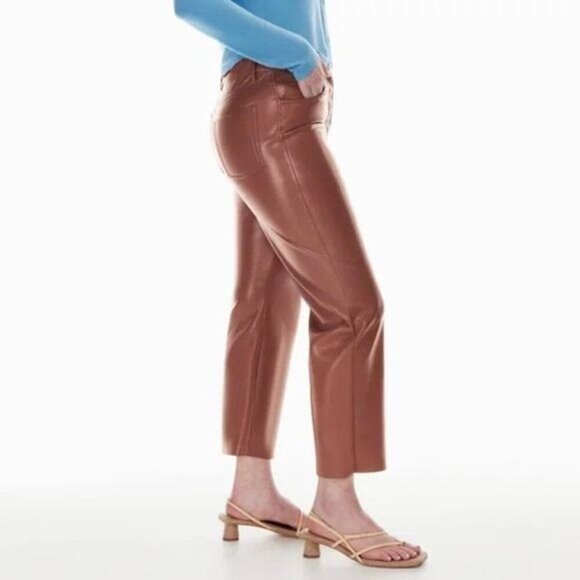 NWT WILFRED Aritzia Melina Cropped High Waisted Vegan Leather Pant Mocha Sz 4 - Picture 3 of 9